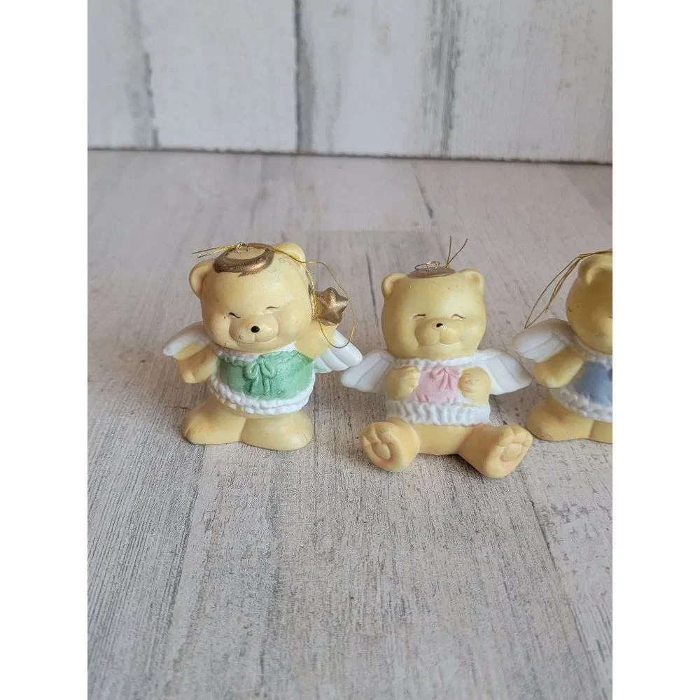 Vintage ceramic Golden Bear Angel star set ornament Xmas‎